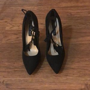 Black Suede Ankle Strap Lace Up Heels